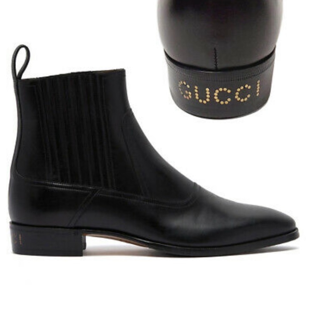 GUCCI ANKLE BOOTS LEATHER ELASTIC LOGO HEEL $1,250 6.5 Men’s 8.5 (fits 9) Ladies